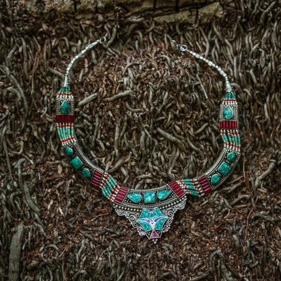 SALE - Antique Tibetan Angel Necklace | Turquoise Coral & Lapis Lazuli - Picture 1 of 2
